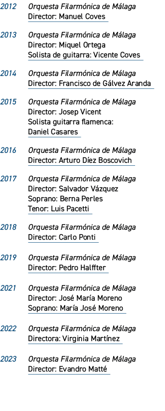 2012 Orquesta Filarm nica de M laga Director: Manuel Coves 2013 Orquesta Filarm nica de M laga Director: Miquel Orteg...